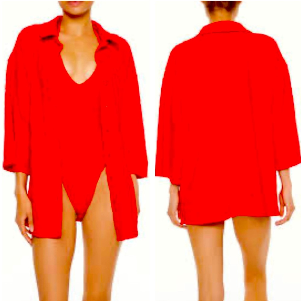 Forever 21 Heart Terry Button Down Swim Cover Dress